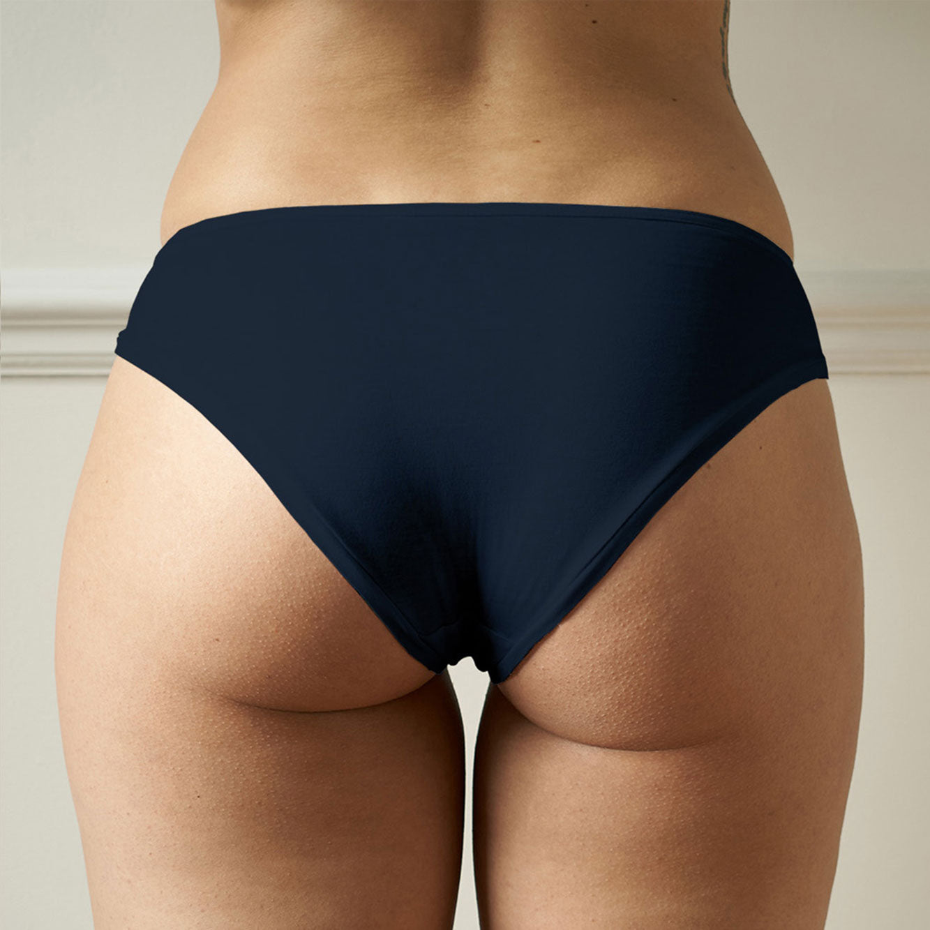 Ladies Mid rise briefs in blue, on a UK size 10 female - Back image