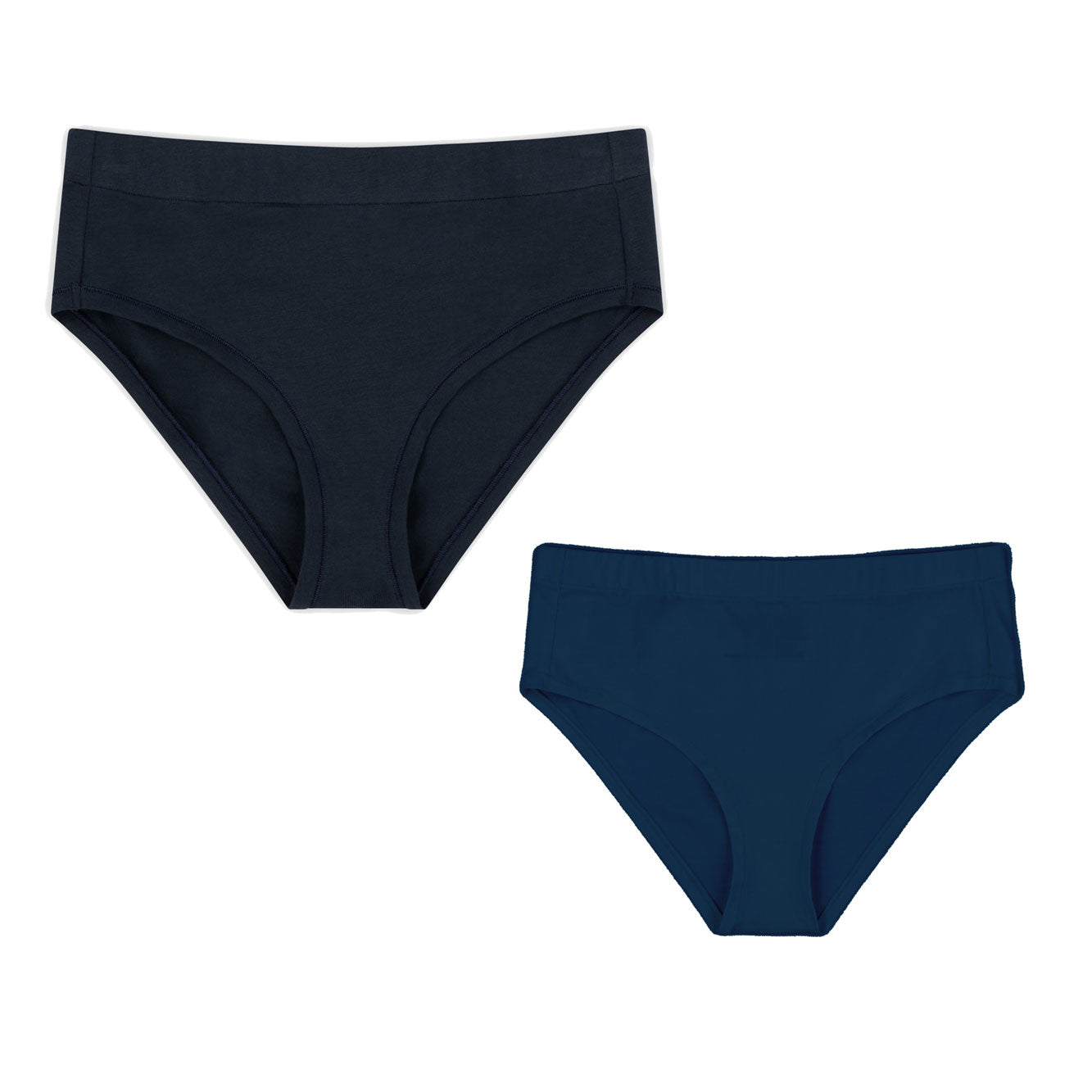 high rise brief in black and navy, organic everyday basic underwear