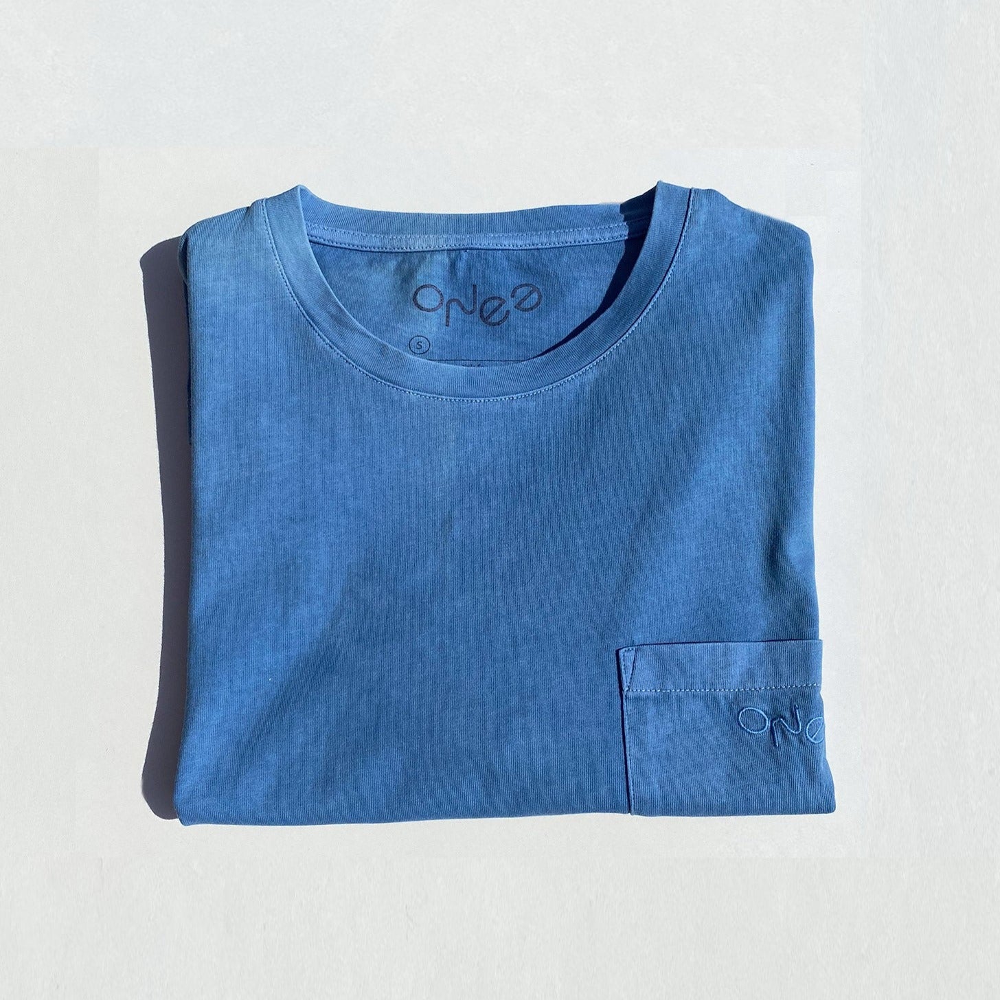 ONE Essentials natural dyed indigo t shirt in mid blue