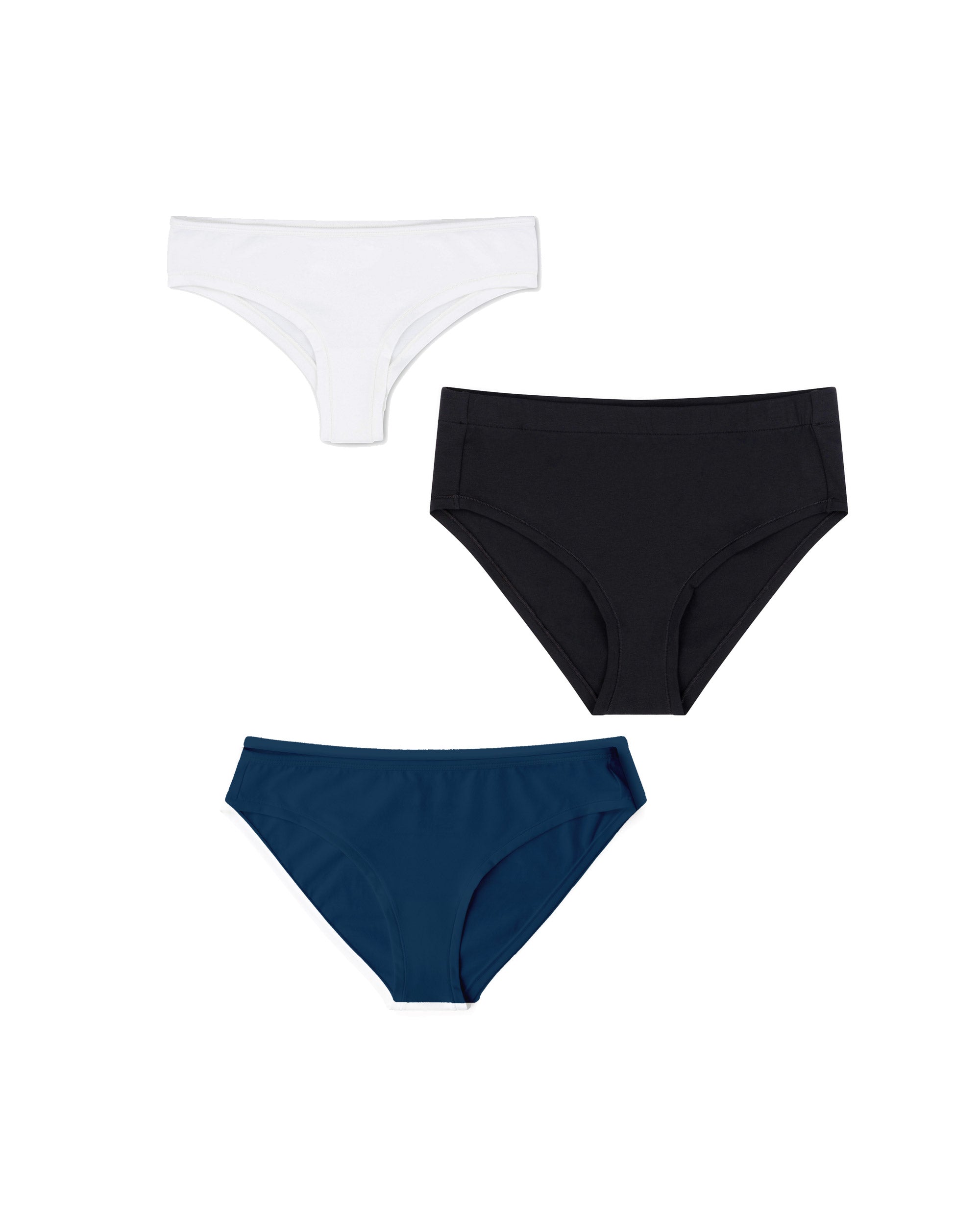 ONE Essentials Starter Set in Navy Black and White, organic cotton underwear with biodegradable stretch