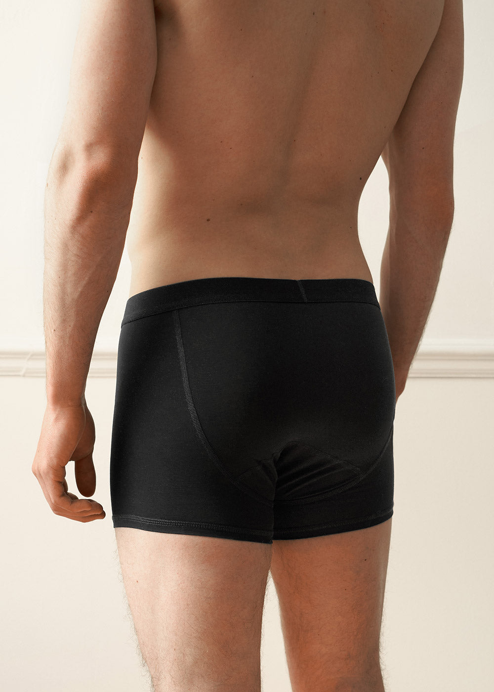Black Organic & Recycled cotton Boxer Briefs on a male figure, back facing