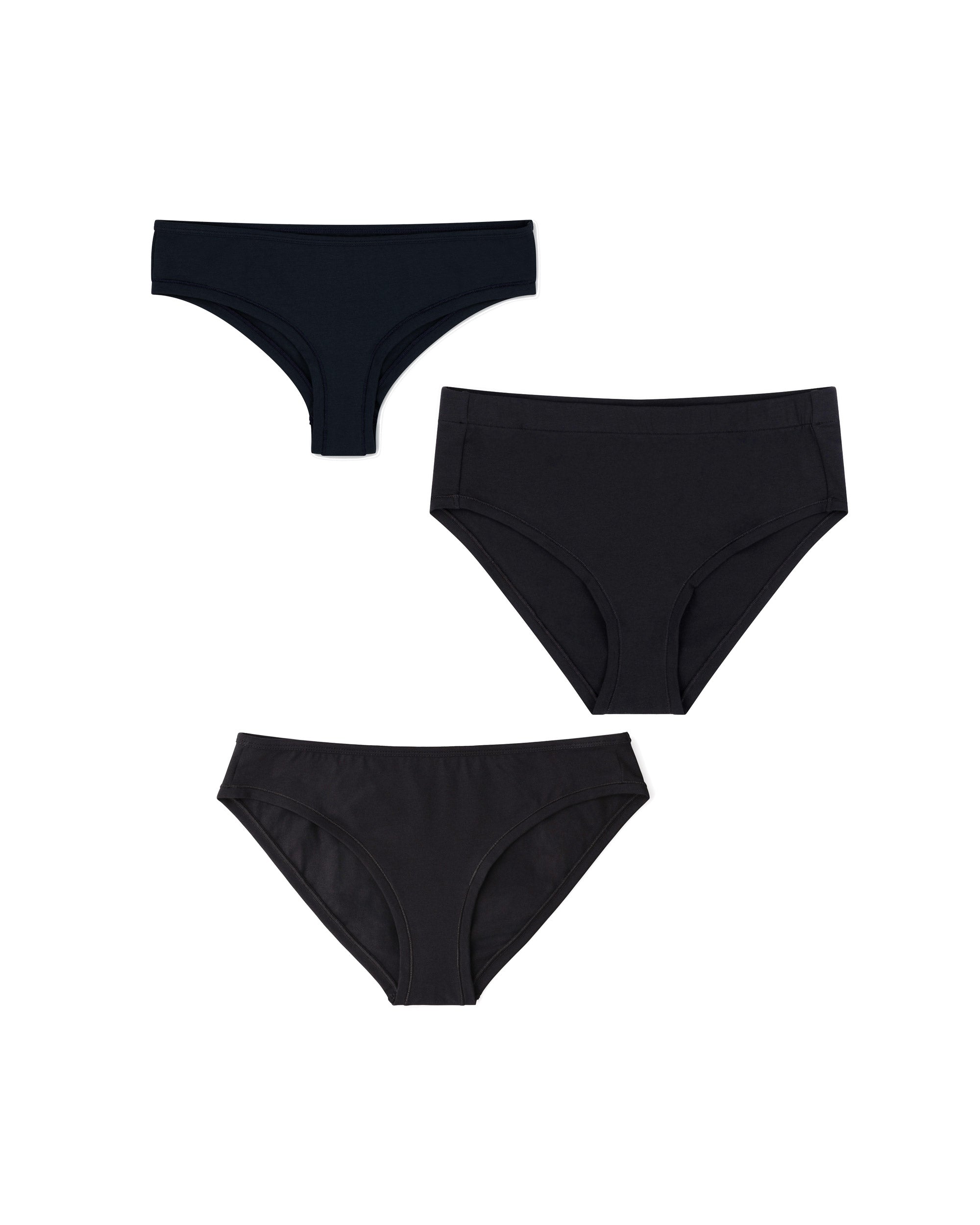ONE Essentials high rise, mid rise and cheeky fit brief in black